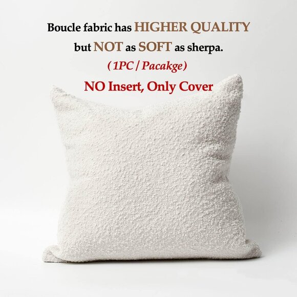 Luxury Decorative Throw Pillow Ivory Cover Textured Boucle Square Sofa Couch - Picture 2 of 9